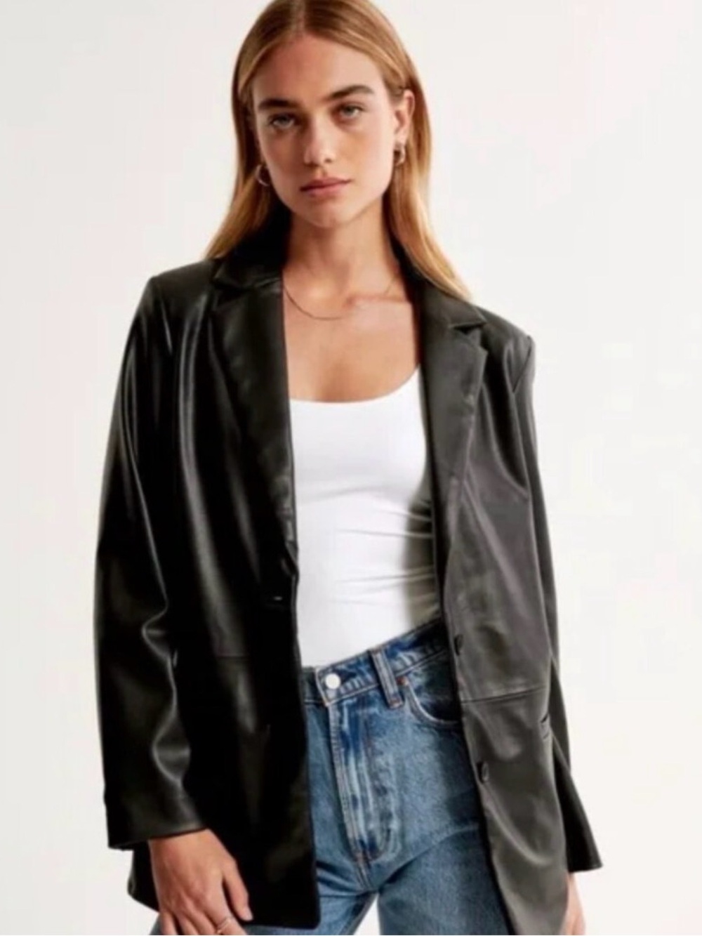 Abercrombie & Fitch Black Faux Leather Blazer
